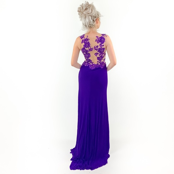 Purple Illusion Pageant Evening Gown Prom Dress - Picture 8 of 8